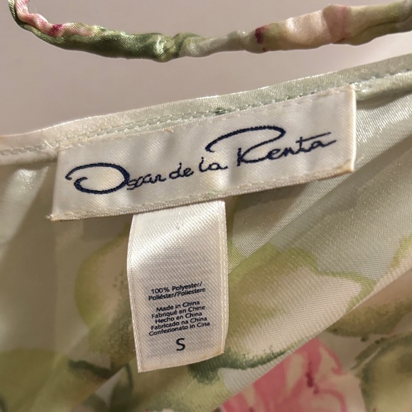 Oscar de la Renta Floral Satin Chemise - Green and Pink - Picture 6 of 7